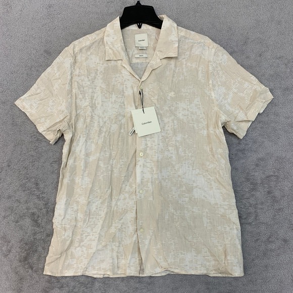 Calvin Klein Other - NWT Calvin Klein Classic Fit Button Down Shirt Men's Medium Beige Linen Blend